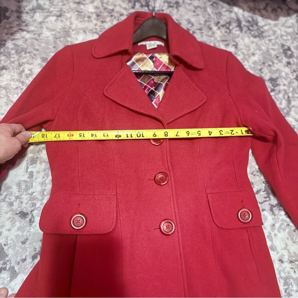 CAbi wool Lined Pea Coat cranberry red size 6 style 619 - Picture 8 of 12